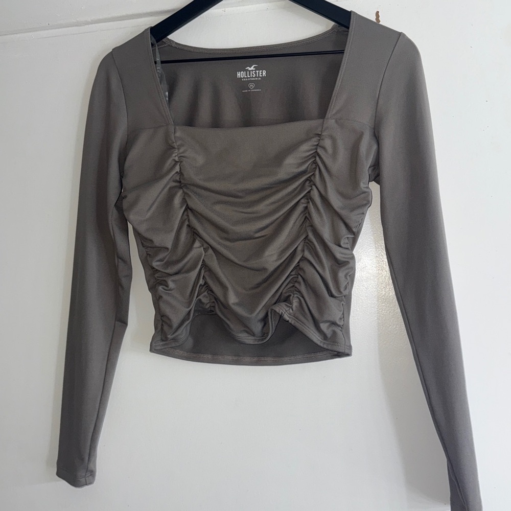 Hollister Gray Ruched Fitted Blouse